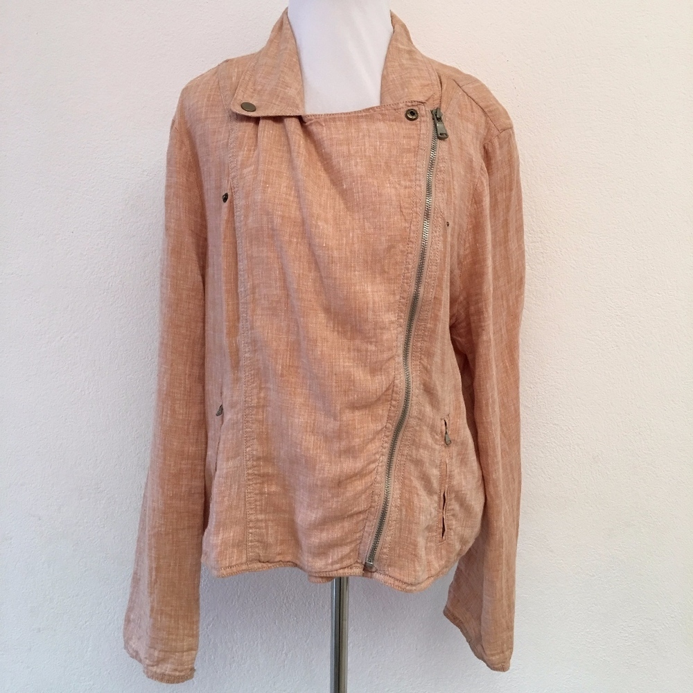 Lou & Grey Moto Jacket 100% Linen Size XL Peach
